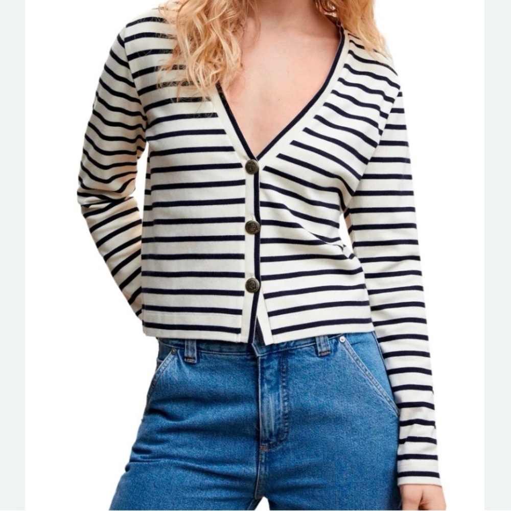 Mango Black and cream  Striped Cardigan 100% cotton